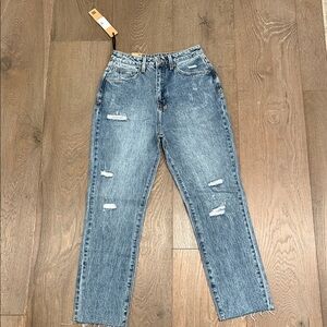 Distressed Ksubi Blue Straight Leg High Waisted Women's Jeans